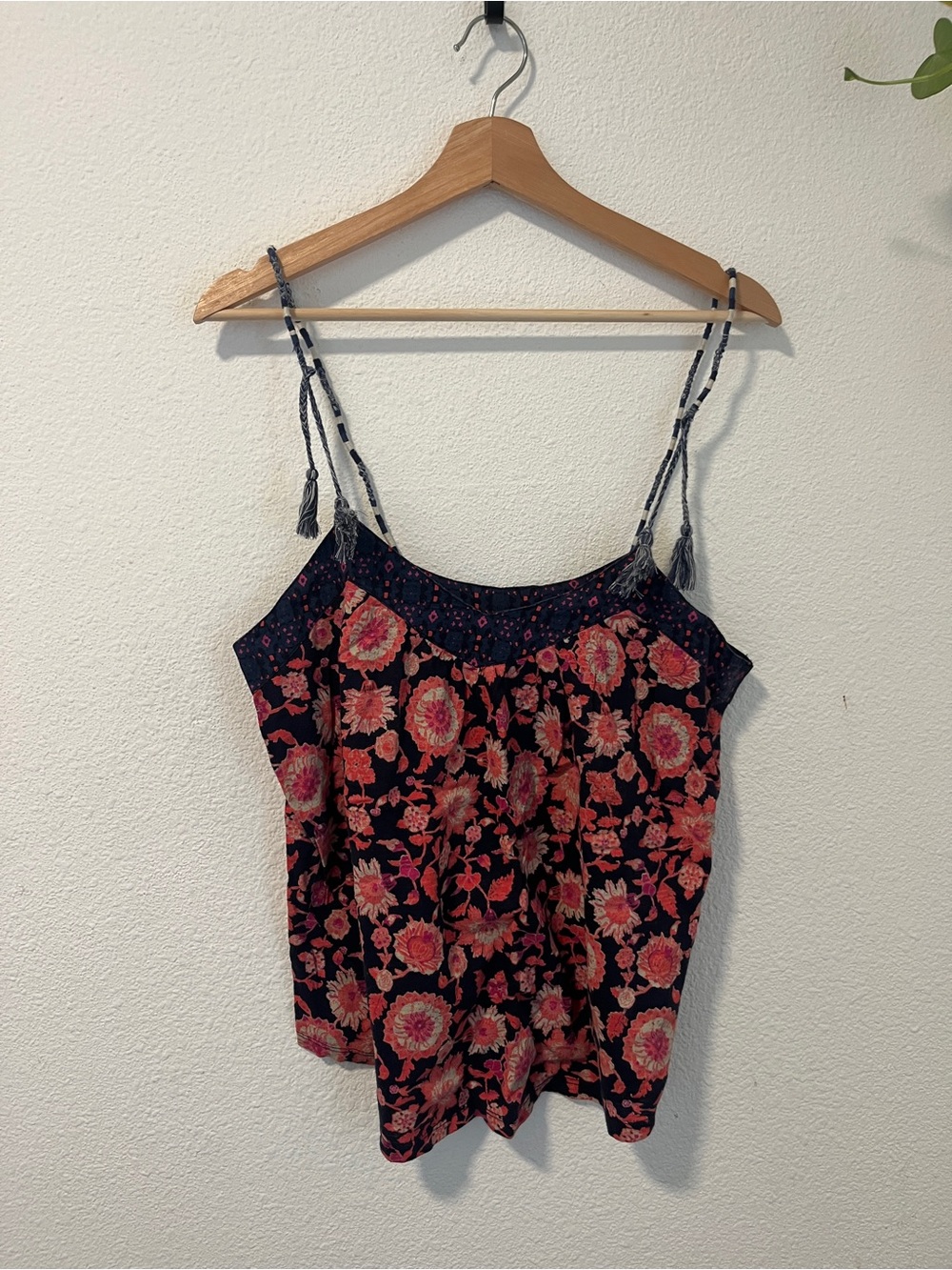 Floral Spaghetti Strap Tank Top in Black and Coral